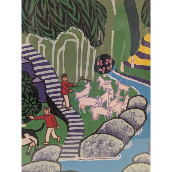 Asian Art Mountain Stream Free-Range Pasture 36x24 Framed Print - Picture 5 of 16